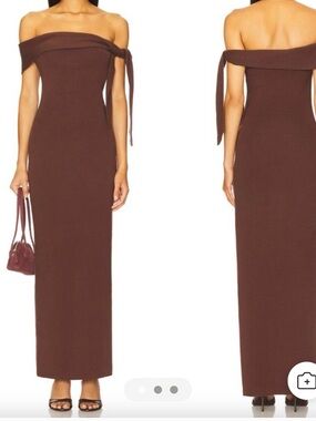 Off-Shoulder Maxi Dress in Brown